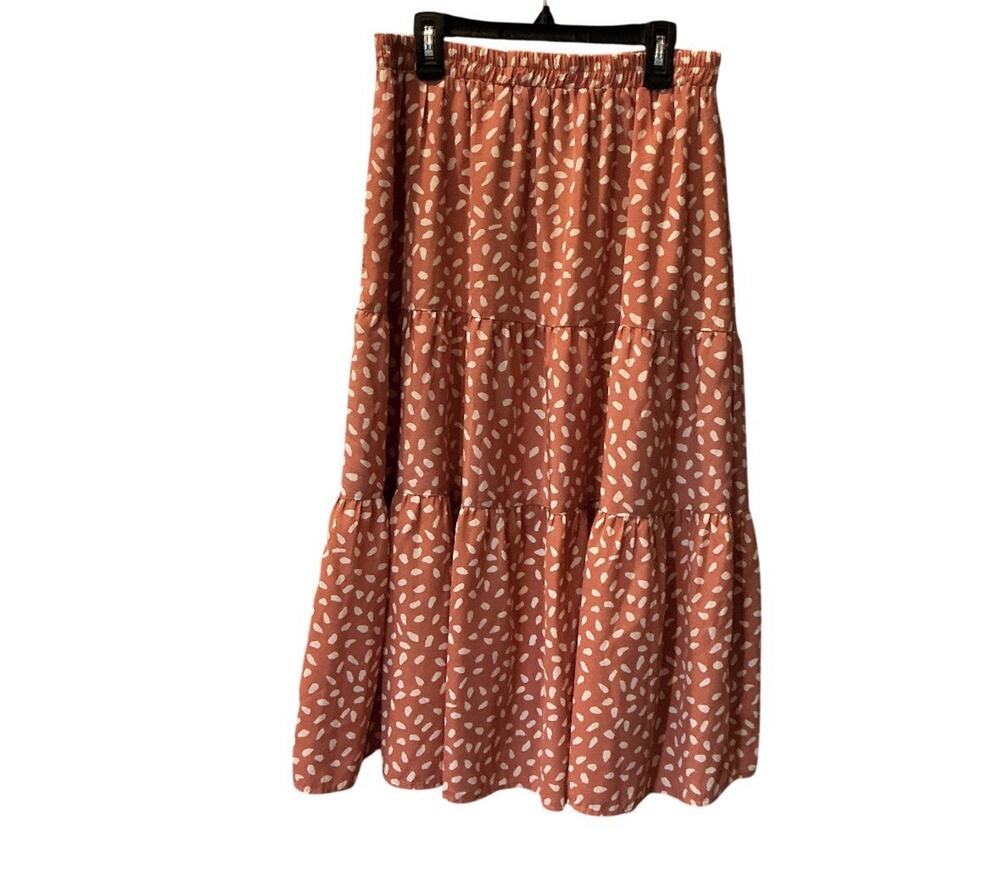 MEROKEETY Polka Dot Animal Print Tiered Long Midi Pull On Elastic Skirt Sz M